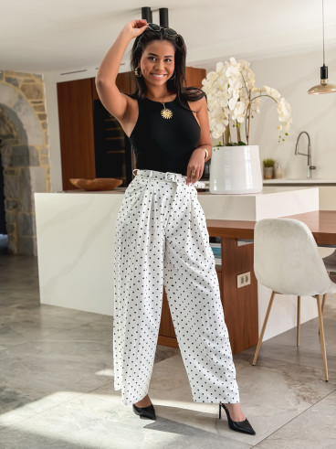 Pantalon à pois Phybie - Blanc