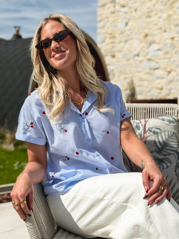 Chemise lignée à motifs Evanie - Bleu