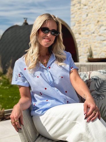 Chemise lignée à motifs Evanie - Bleu