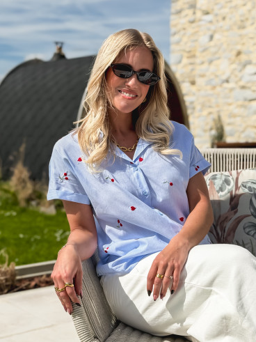 Chemise lignée à motifs Evanie - Bleu