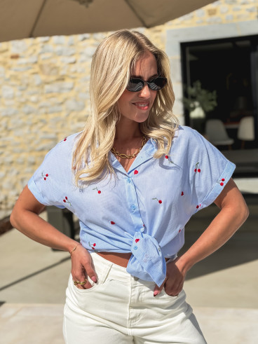 Chemise lignée à motifs Evanie - Bleu