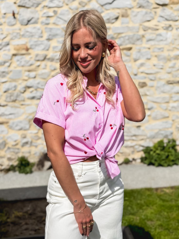 Chemise lignée à motifs Evanie - Rose Chemise lignée à motifs Evanie - Rose