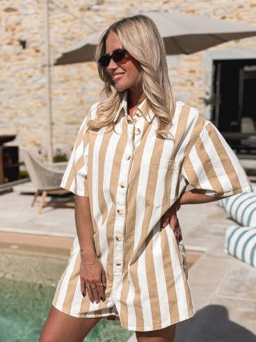 Combinaison short lignée Nessa - Beige/Blanc