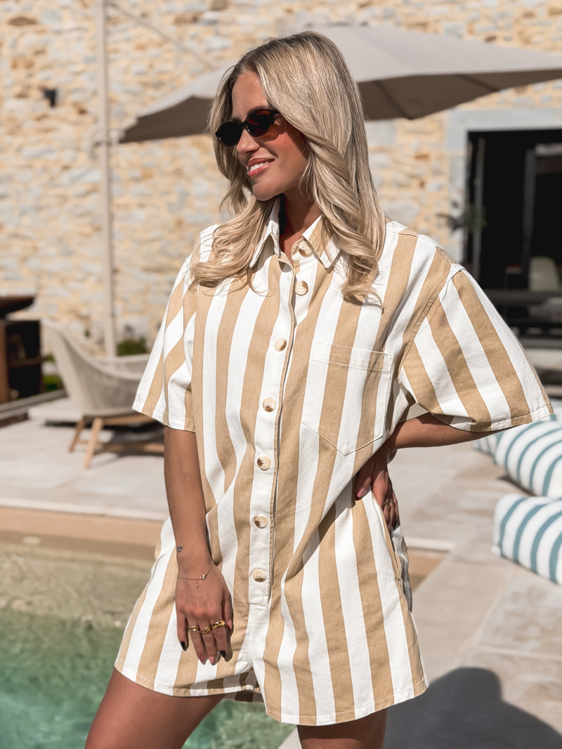 Combinaison short lignée Nessa - Beige/Blanc