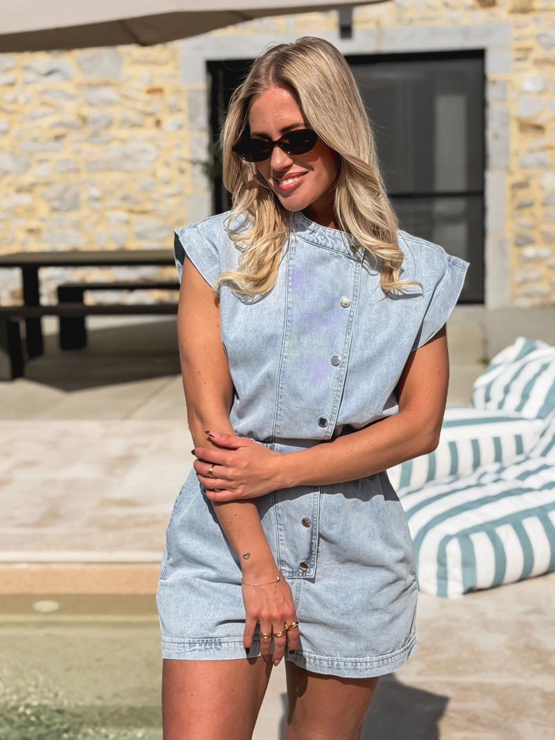 Combinaison short en jeans Michela - Bleu