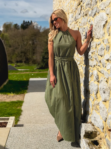 Robe longue à pois Aénore - Vert