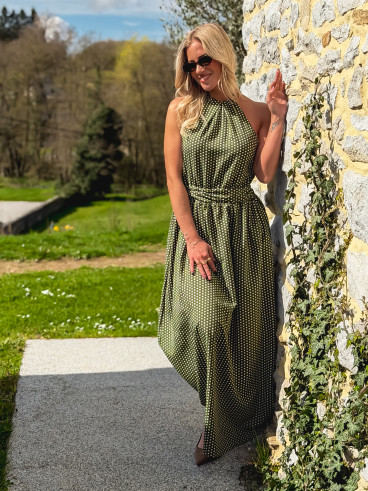 Robe longue à pois Aénore - Vert