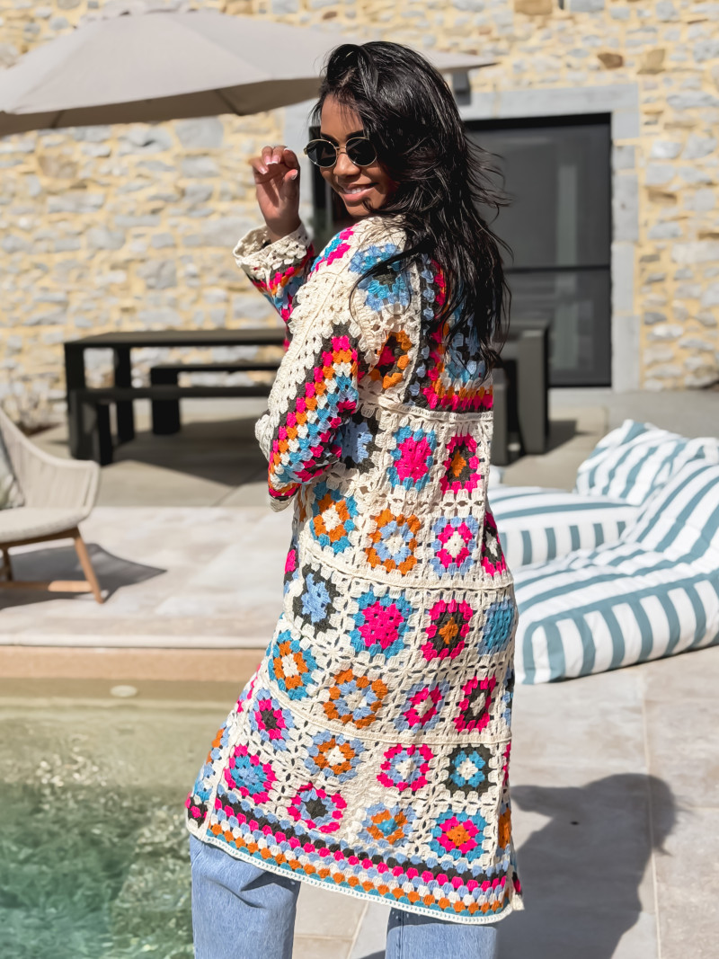 Gilet long en crochet Vélana - Multicolore