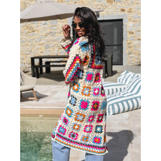 Gilet long en crochet Vélana - Multicolore