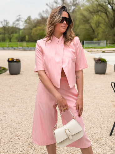 Bermuda ligné Zélya - Rose