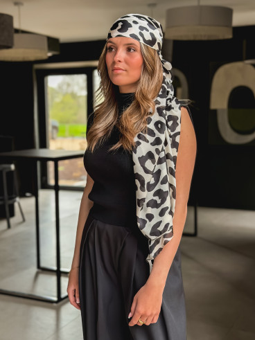 Foulard léopard Lovita - Ecru/Noir