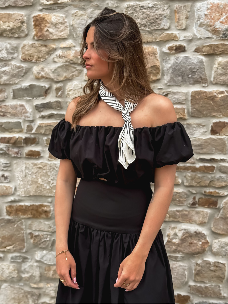 Foulard ligné Nissa - Ecru/Noir