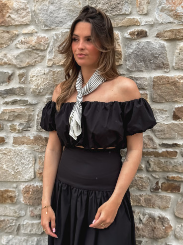 Foulard ligné Nissa - Ecru/Noir