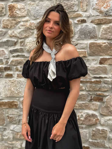 Foulard ligné Nissa - Ecru/Noir