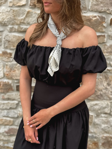 Foulard ligné Nissa - Ecru/Noir