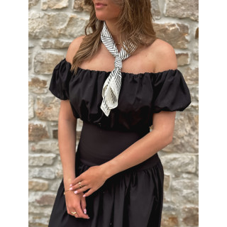 Foulard ligné Nissa - Ecru/Noir