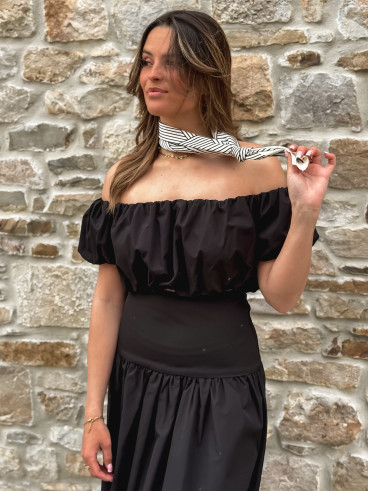 Foulard ligné Nissa - Ecru/Noir