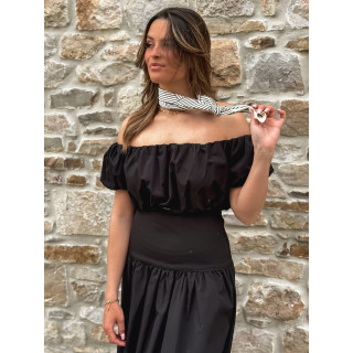 Foulard ligné Nissa - Ecru/Noir