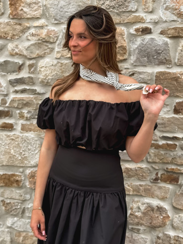 Foulard ligné Nissa - Ecru/Noir