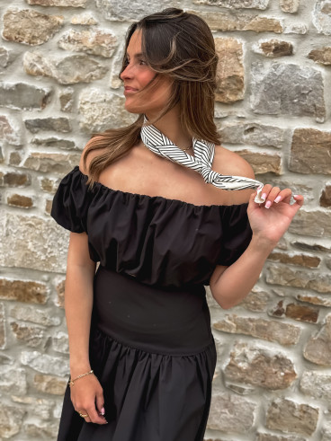 Foulard ligné Nissa - Ecru/Noir