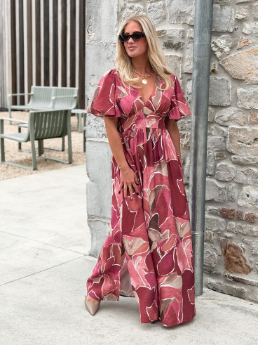 Robe longue à motifs Lalia - Rose Robe longue à motifs Lalia - Rose