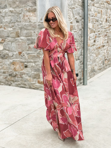 Robe longue à motifs Lalia - Rose Robe longue à motifs Lalia - Rose