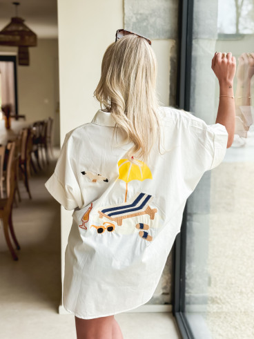 Chemise à motifs Hawaï - Blanc