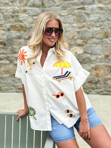 Chemise à motifs Hawaï - Blanc