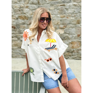 Chemise à motifs Hawaï - Blanc