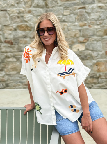 Chemise à motifs Hawaï - Blanc