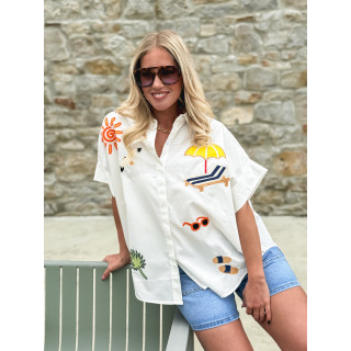 Chemise à motifs Hawaï - Blanc