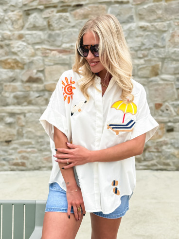 Chemise à motifs Hawaï - Blanc