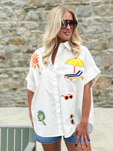 Chemise à motifs Hawaï - Blanc