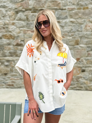 Chemise à motifs Hawaï - Blanc