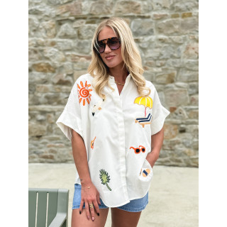 Chemise à motifs Hawaï - Blanc