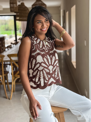 Blouse en crochet Robie - Chocolat Blouse en crochet Robie - Chocolat