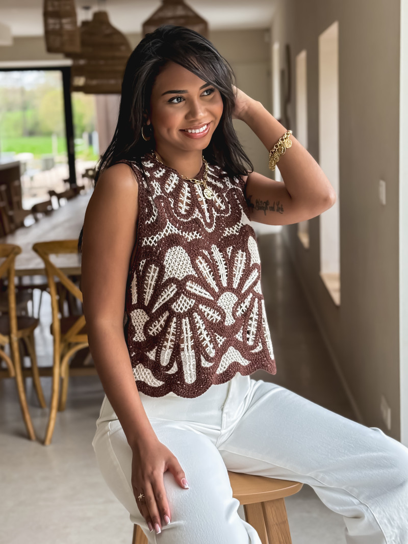Blouse en crochet Robie - Chocolat