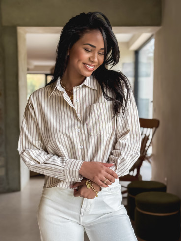 Chemise lignée Malou - Beige/Jaune