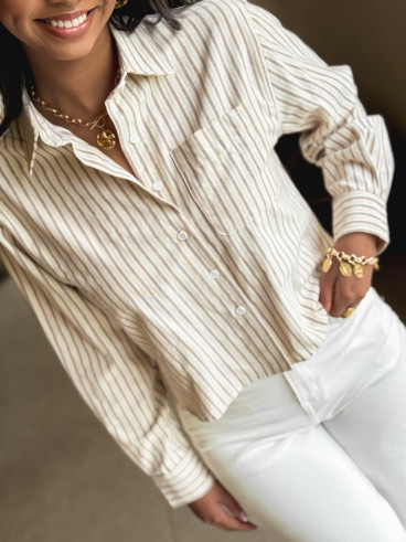 Chemise lignée Malou - Beige/Jaune
