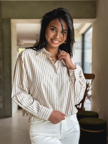 Chemise lignée Malou - Beige/Jaune