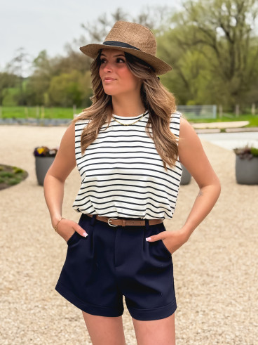 Blouse lignée Malibu - Blanc/Bleu marine