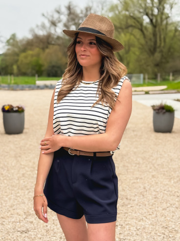 Blouse lignée Malibu - Blanc/Bleu marine