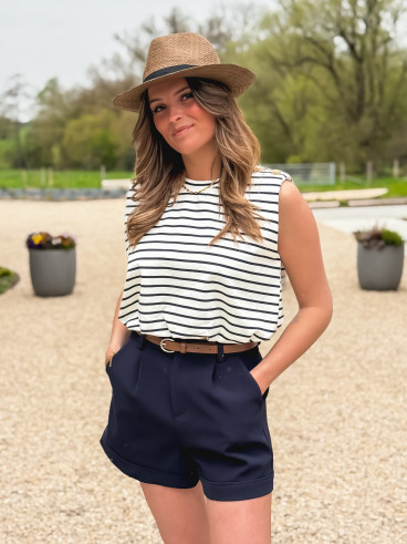 Blouse lignée Malibu - Blanc/Bleu marine