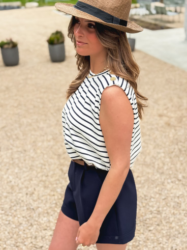 Blouse lignée Malibu - Blanc/Bleu marine