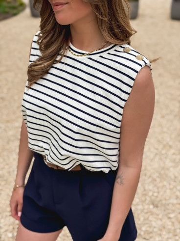 Blouse lignée Malibu - Blanc/Bleu marine