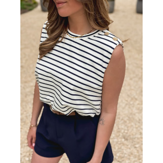 Blouse lignée Malibu - Blanc/Bleu marine