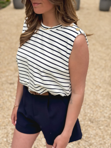 Blouse lignée Malibu - Blanc/Bleu marine