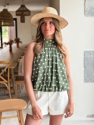 Blouse à pois Vanysia - Kaki