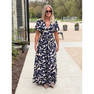 Robe longue à motifs Mirana - Bleu marine