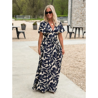 Robe longue à motifs Mirana - Bleu marine